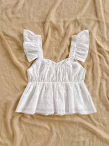 Soleia 度假夏季可爱孔眼刺绣荷叶边下摆吊带背心上衣