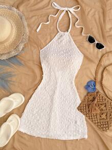 Soleia Women's Jacquard Lace-Up Backless Bodycon Dress,Summer Dresses For Women - White - View 3