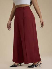 Forever 21 Plus Size Plain Pocket Straight-Leg Casual Pants, Everyday Wear - Burgundy - View 5