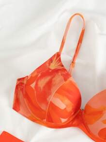 SHEIN Swim 2pcs/Set Women Summer Beach Floral Random Pattern Gathered Padded Bikini Set, Festival Boho Style - Orange - View 8