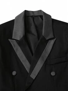 Manfinity Mode Men's Double-Breasted Suit Set: Jacket And Pants - Black - View 7