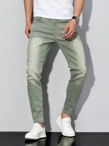 Manfinity Homme Plus Size Men's Casual Distressed Tapered Fit Jeans - Army Green - View 1