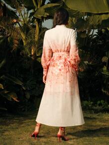 Anewsta Women's Floral Print Long Dress With Buttons Belt Elegant Spring Outfits