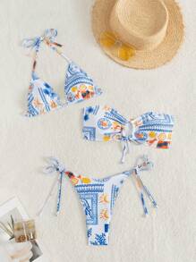 Swim Mod Swim 3Pcs Set Summer Beach Vacation Outfits Woman Bikini Sets - Multicolor - View 1