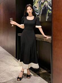 DAZY Women's Colorblock Short Sleeve Dress Prom Dress Sundress Elegant Women Dresses - Black - View 1