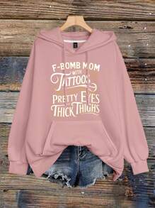 Calvaya Plus Size Women's Letter Printed Hot Selling Draw Rope Sweatshirt - Dusty Pink - View 1