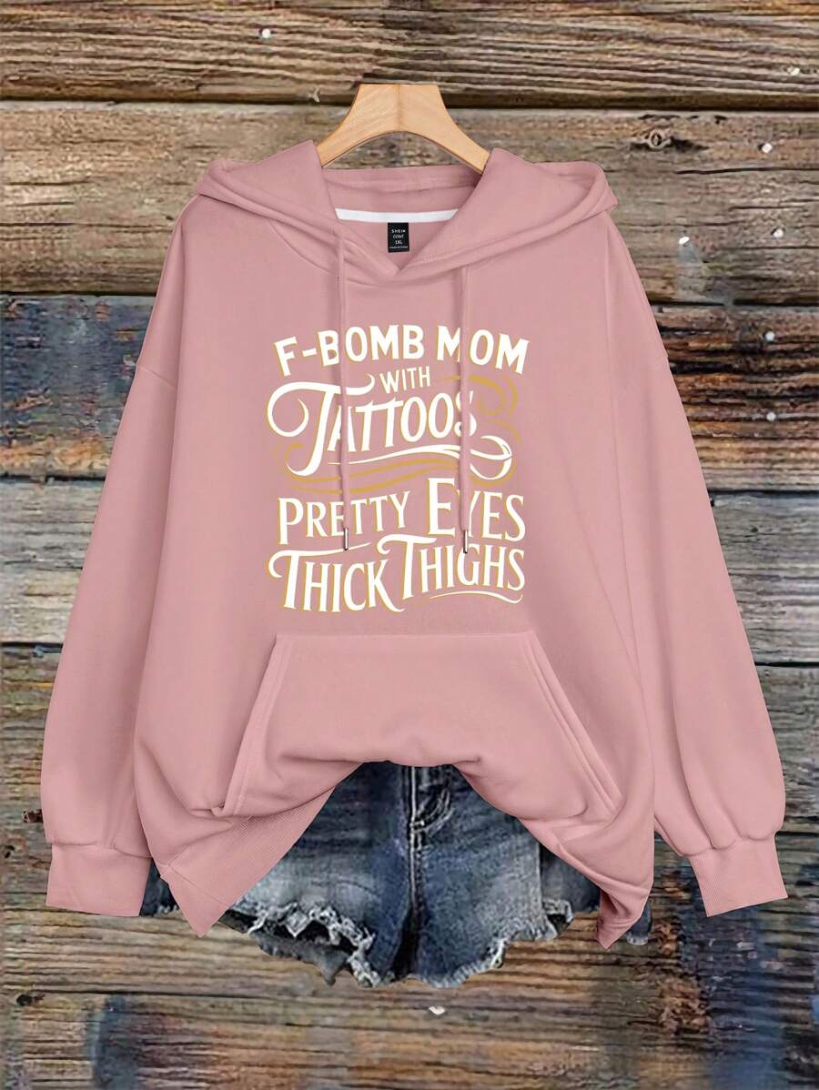 Calvaya Plus Size Women's Letter Printed Hot Selling Draw Rope Sweatshirt - Dusty Pink - View 1