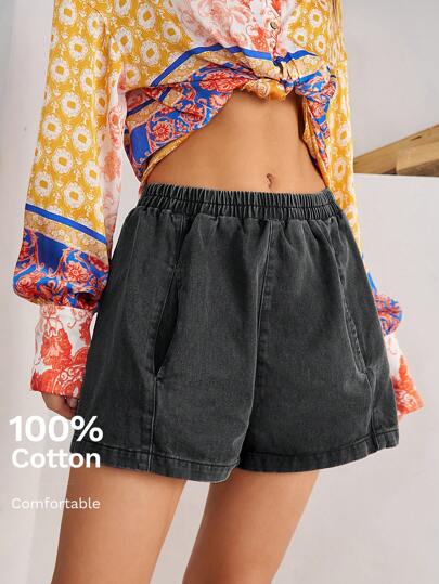 Bohemela Casual Mid-Waist Loose Brown Shorts