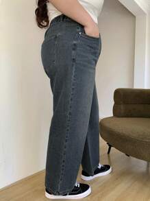 Dazy Plus Vintage Faded Straight-Leg Long Denim Jeans, All Season - Medium Wash - View 2