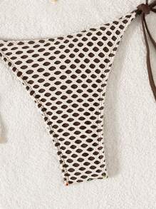 SHEIN Swim 2 Pieces Women Summer Mesh Tie-Up Crop Top And Cheeky Bottoms Sexy Beachwear Bikini Set - Multicolor - View 4