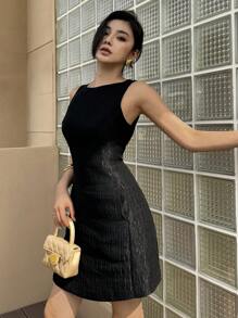 DAZY Summer Sleeveless Solid Color Slim Fit Crew Neck Mini Dress For Women Prom Dress Elegant Sundress