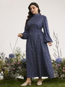 Graceveil 大码优雅碎花灯笼袖连衣裙 - 彩色 - 查看 6