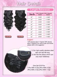 8pcs Clip-In Hair Body Wave 1B Natural Black Color 120%-150% Density Silky Natural Black Color Human Hair Extension For Daily Use Wear To Go For Women Clip Ins Hair Extensions - Natural Black - View 5