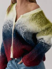 MUSERA 渐变针织纽扣V领开衫 Y2K 春季休闲可爱 90年代阳光机场假日宽松节日返校冬季日常时尚毛衣 - 彩色 - 查看 5