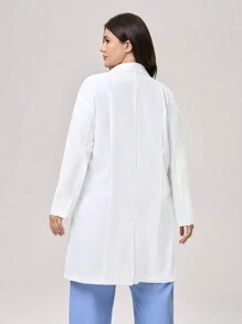 TaskEZ Damen Laborkittel in Große Größen / Langarm Revers-Kragen, einfarbig - Weiss - Übersicht 3