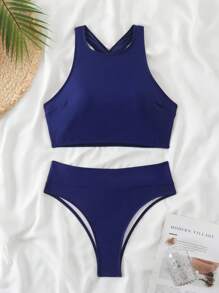 Swim SPRTY Bộ đồ bơi Tankini hai mảnh màu xanh navy dành cho nữ Springbreak, đồ bơi đi biển thường ngày - Màu xanh hải quân - Xem 3