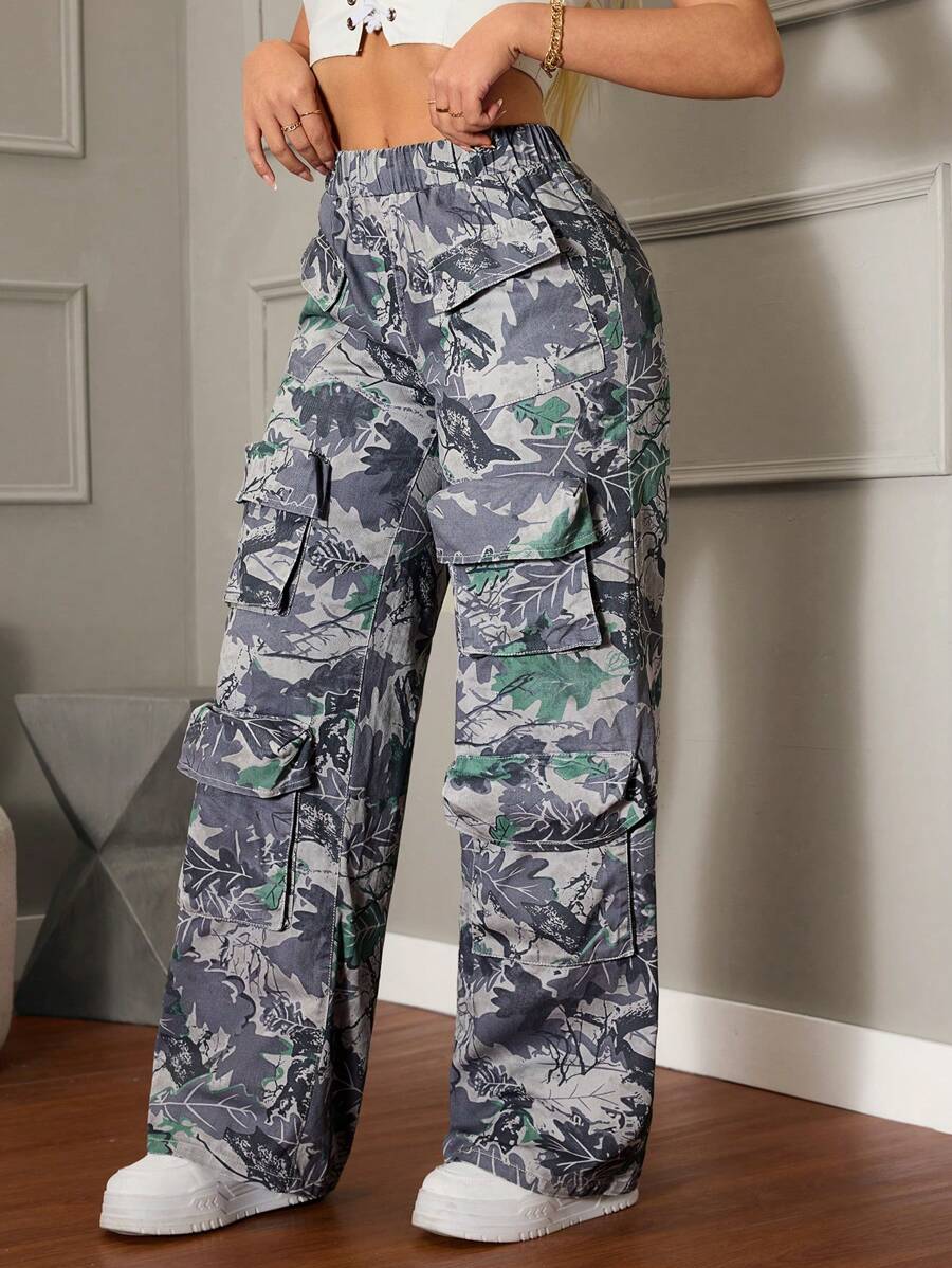 SHEIN SXY Damen Lässig Jeans mit elastischem Bund, Taschen und geradem Bein, minimalistischer Stil