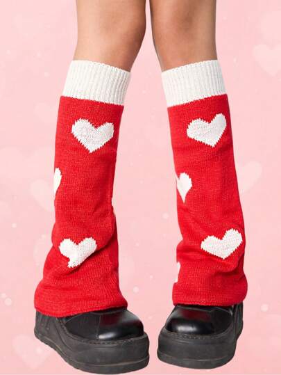 Kawaii 1 Paio di Scaldamuscoli Reversibili con Motivo a Cuori per la Festa di San Valentino