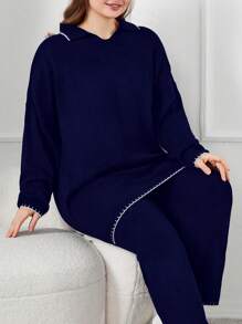 SHEIN Cottnline 详细的黑白加大码毛衣套装 - 藏蓝色 - 查看 3