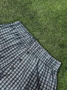 Women's Mid-Rise Casual Blue And White Plaid Shorts, Suitable For Spring/Summer Outdoor Vacation - Multicolor - View 3