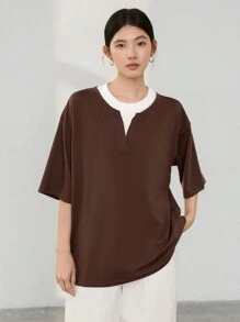 Dazy-Less Loose Business Casual Color Block Short Sleeve T-Shirt For Women Summer Old Money Style Oversized T-Shirt