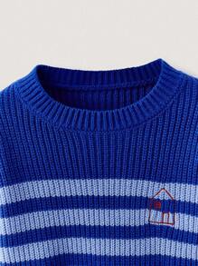 THE HAPPY LOOK Jersey de punto con mangas a rayas amarillas, rayas azules y Body rojo para niños pequeños
