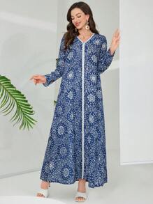 Al Najma 2025 新款阿拉伯风格女式春夏休闲长款连衣裙 - 藍色 - 查看 4