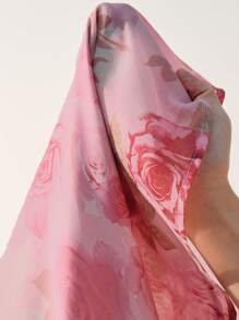 Anewsta 法式粉红玫瑰花卉蕾丝拼接长袖 A 字裙，优雅的春季、度假、复活节、早午餐装扮 - 粉色 - 查看 8