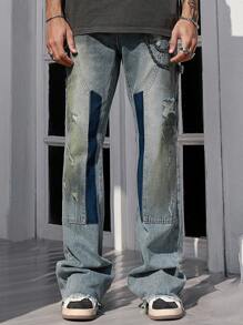 ROMWE MEN Grunge Punk Jeans rectos de pierna simple para bolsillo de hombre, uso casual de todos los días