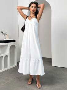 Chiquease 女士夏季无袖拼布荷叶边下摆连衣裙，优雅休闲度假海滩