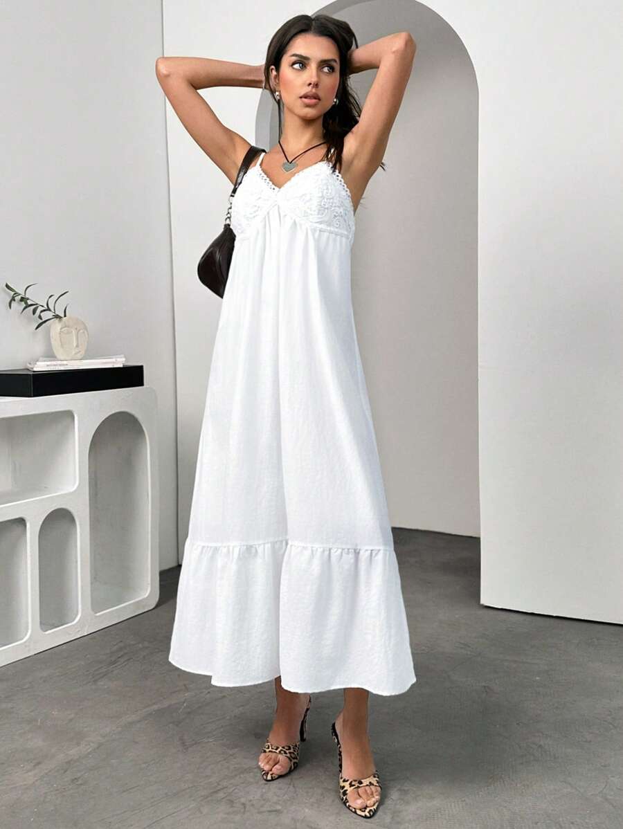 Chiquease 女士夏季无袖拼布荷叶边下摆连衣裙，优雅休闲度假海滩