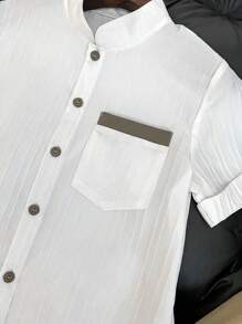 SHEIN Casuvi Kids 2pcs/Set Tween Boy Casual Collegiate Style Simple White Shirt And Trousers Outfit