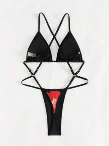 Swim Vcay Bestverkaufter blumenmusteriger, sexy Einteiler Badeanzug für Frauen, geeignet für Sommerurlaub am Strand, Pool, Hausparty, Musikfestival - Schwarz - Übersicht 4