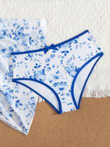 Tween Girls Blue Floral Bow Cute Vacation Bikini Set - Multicolor - View 4