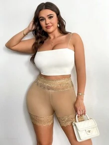 Firerie Plus Size Women's Khaki Basic Short Leggings - Apricot - View 6