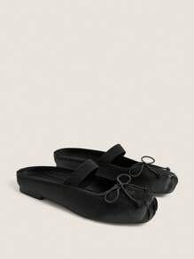 Muvela 女士时尚蝴蝶结方头一脚蹬平底穆勒鞋 - 黑色 - 查看 2