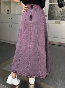 DAZY 女士休闲百搭A字牛仔裙 - 紫色 - 查看 5