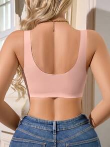 1 件女士休闲舒适前扣式无钢圈纯色舒适无缝文胸