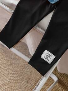 SHEIN 女婴可爱字母印花不对称针织上衣配松紧腰裤套装，秋冬