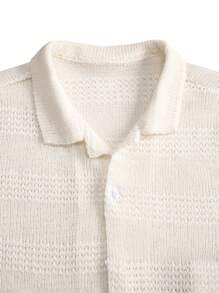 Manfinity Homme Men's Casual Single-Breasted Textured Short Sleeve Shirt Beach Vacation - White - View 3