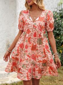 INAWLY Solva 女式前系带短袖满身花卉印花休闲迷你连衣裙 - 彩色 - 查看 6