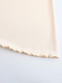 Women's Apricot Solid Color Fashionable Rib Knit Fish Tail Pencil Skirt - Apricot - View 5