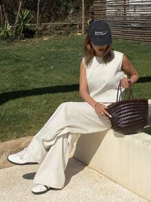 Livesso Women Spring & Summer Casual Vacation Waistcoat Two-Piece Set - Beige - View 7