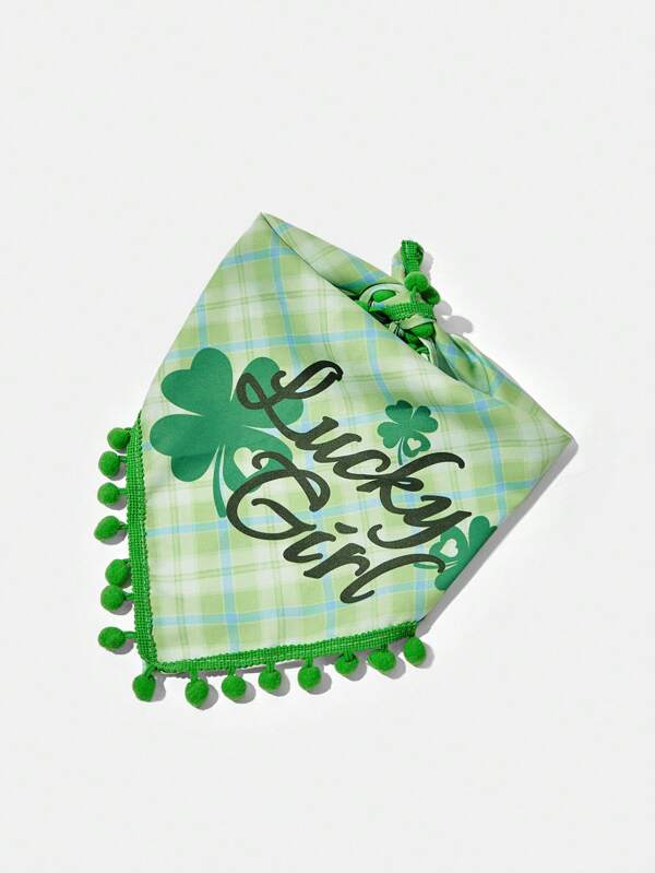 PETSIN 1pc Pet Dog/Cat Universal Triangular Scarf, Plaid Clover Lucky Boy Print, Suitable For St. Patrick's Day