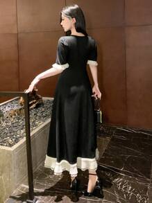 DAZY Women's Colorblock Short Sleeve Dress Prom Dress Sundress Elegant Women Dresses - Black - View 5