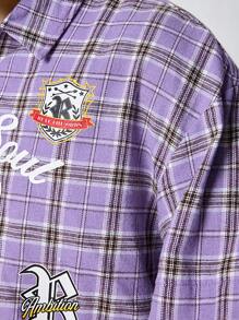 ROMWE MEN Prep 男式前扣格子拼接长袖休闲衬衫