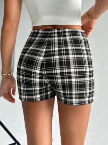 SHEIN Essnce 格紋印花前圍裹裙裤 - 黑與白 - 查看 2