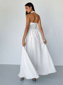 Aloruh Women's Sexy And Elegant French Solid Square Neck Halter Backless Fit And Flare White Maxi Dress Women Summer Dresses For Women Women White Dress White Dresses For Women Beach Outfits For Woman