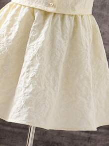 SHEIN Tween Girl Elegant Casual Puff Sleeve Texture Jacquard Fabric Shirt & Skirt Set, Spring/Summer, Back-To-School Season - White - View 7