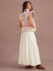 WESTFADE Winter Holiday Flower Print Cute Bow Front Puffer Vest Top 90s - Multicolor - View 5